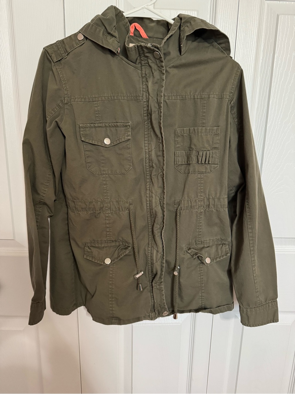 Ci Sono Olive Utility Jacket with Coral Accent